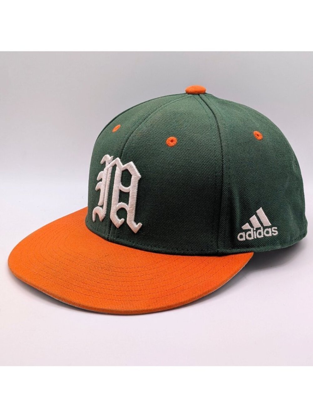 University of Miami Hurricanes Adidas Hat Green Orange M/L Fitted Stretch Cap